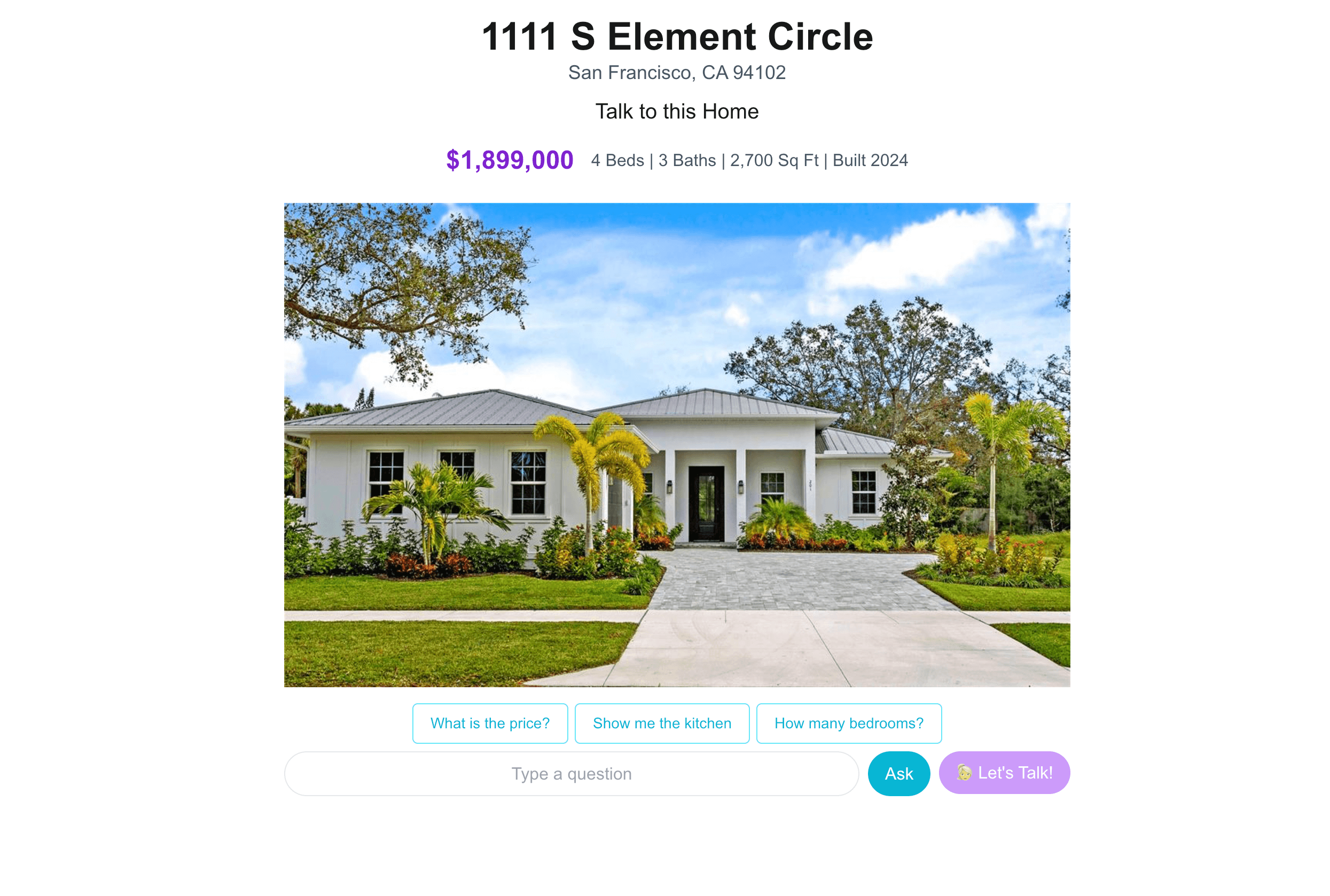 Talk to Homes AI chat experience on a live listing
